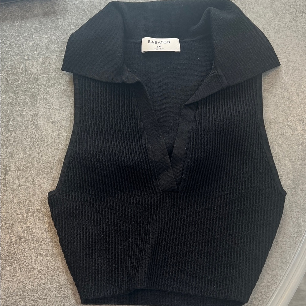 Babaton Black Ribbed Sleeveless Top